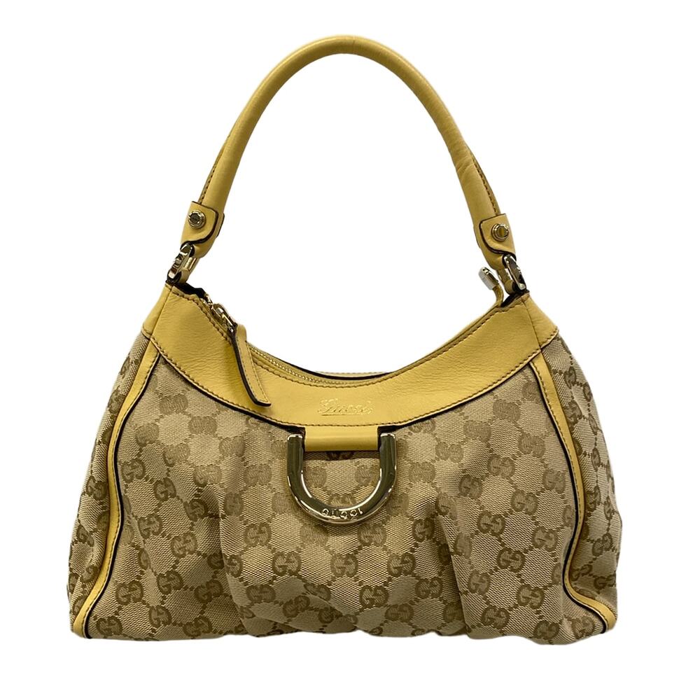 Gucci GG Handbag 190525 Beige Dark Brown Yellow Jacquard Leather